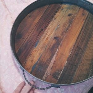 Rustic Wooden Serving Tray with Metal Handles: Charcuterie